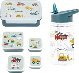 A Little Lovely Company Back to school set - Drinkfles/4 Snackdozen/Bentobox - Voertuigen