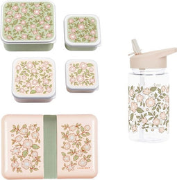 A Little Lovely Company Back to school set - Drinkfles/4 Snackdozen/Lunchbox - Bloesems Roze