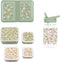 A Little Lovely Company Back to school set - Drinkfles/4 Snackdozen/Lunchbox - Bloesems saliegroen