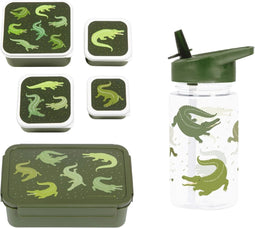 A Little Lovely Company Back to school set - Drinkfles/4 Snackdozen/Bentobox - Krokodillen
