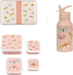 A Little Lovely Company Back to school set - Drinkfles RVS/4 Snackdozen/Lunchbox - Vlinders