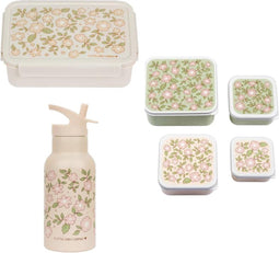 A Little Lovely Company Back to school set - Drinkfles RVS/4 Snackdozen/Bentobox - Bloesems Roze