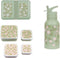 A Little Lovely Company Back to school set - Drinkfles RVS/4 Snackdozen/Lunchbox - Bloesems - Saliegroen