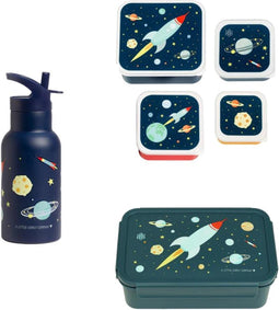 A Little Lovely Company Back to school set - Drinkfles RVS/4 Snackdozen/Bento box - Ruimte