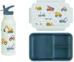 A Little Lovely Company Back to school set - Drinkfles XL RVS/Bentobox - Voertuigen