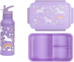 A Little Lovely Company Back to school set - Drinkfles XL RVS/Bentobox - Unicorn Dreams