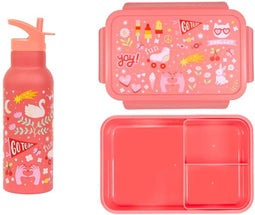 A Little Lovely Company Back to school set - Drinkfles XL RVS/Bentobox - Fun