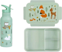 A Little Lovely Company Back to school set - Drinkfles XL RVS/Bentobox - Bosvriendjes