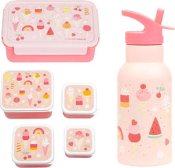 A Little Lovely Company Back to school set - Dubbelwandige Drinkfles / 4 Snackdozen / Lunchbox - Ijsjes