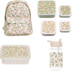 A Little Lovely Company Back to school set - Rugzak/Drinkfles/4 Snackdozen/Bentobox - Bloesems Roze