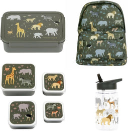 A Little Lovely Company Back to school set - Rugzak/Drinkfles/4 Snackdozen/Bentobox - Savanne