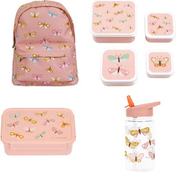 A Little Lovely Company Back to school set - Rugzak/Drinkfles/4 Snackdozen/Bentobox - Vlinders