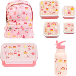 A Little Lovely Company Back to school set - Rugzak/Drinkfles RVS/4 Snackdozen/Bentobox - IJsjes