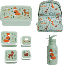 A Little Lovely Company Back to school set - Rugzak/Drinkfles RVS/4 Snackdozen/Bentobox - Bosvriendjes
