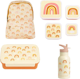 A Little Lovely Company Back to school set - Rugzak/Drinkfles RVS/4 Snackdozen/Bentobox - Regenbogen