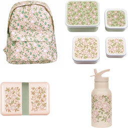 A Little Lovely Company Back to school set - Rugzak/Drinkfles RVS/4 Snackdozen/Lunch box - Bloesems Roze