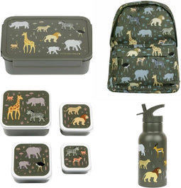 A Little Lovely Company Back to school set - Rugzak/Drinkfles RVS/4 Snackdozen/Bentobox - Savanne