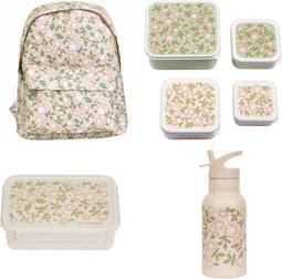 A Little Lovely Company Back to school set - Rugzak/Drinkfles RVS/4 Snackdozen/Bentobox - Bloesems Roze