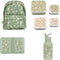 A Little Lovely Company Back to school set - Rugzak/Drinkfles RVS/4 Snackdozen/Lunchbox - Bloesems Saliegroen
