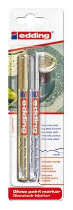 Viltstift edding 780 lak rond 0.8mm goud en zilver | Blister a 2 stuk