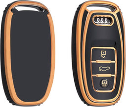 Autosleutel hoesje - TPU Sleutelhoesje - Sleutelcover - Autosleutelhoes - Geschikt voor Audi - zwart-goud - A3 - Audi A1, Audi A2, Audi A3, Audi A4, Audi A5, Audi A6, Audi A7, Audi A8, Audi S1, Audi S3, Audi S4, Audi S5, Audi S6, Audi S7, Audi S8, Au