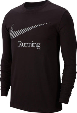 Nike Dry Tee LS DFCT Swoosh Run - Heren Sportshirt - Reflecterend - Black - Maat L