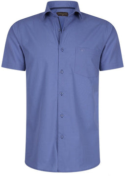 Cappuccino Italia - Heren Overhemden Korte Mouw Palermo - Blauw - Maat 3XL