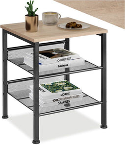 tectake® Bijzettafel - Industrieel design - 1 plank en 2 roosterplanken - Lichtbruin