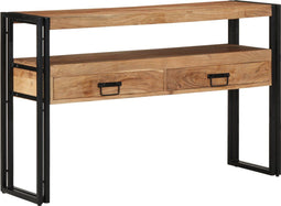 vidaXL - Eettafel - Zwart - 120x33x75 - cm - Massief - Acaciahout - en - Metaal