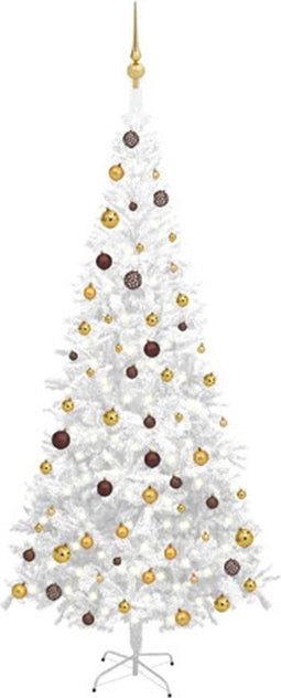 vidaXL - Kunstkerstboom - met - verlichting - en - kerstballen - L - 240 - cm - wit
