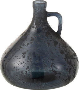 J-Line vaas Fles Met Handvat - glas - grijs/blauw - 18 cm hoog