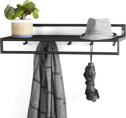 Lifa Living - Kapstok Bram - Wandkapstok met 5 haken en plank - Zwart - 75 x 26 x 19,5 cm
