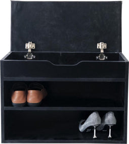 Halbankje met schoenen opbergvakken - schoenenrek met zitkussen - zwart