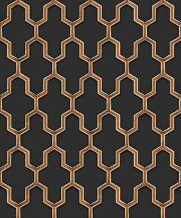 DUTCH WALLCOVERINGS Behang Geometric zwart en goudkleurig