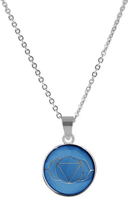 CO88 Collection Chakra 8CN 26001 Stalen Collier met Hanger - Glazen Third Eye Chakra Ø 15 mm - Lengte 42 + 5 cm - Blauw