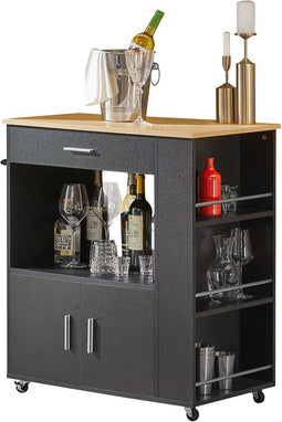 SoBuy FKW113-SCH - Keukenkast - Zwarte Multifunctionele Buffetkast met Wielen - 82 x 46 x 88 cm