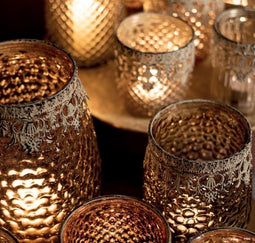 PTMD Jurre Rond Windlicht - H18 x Ø20 cm - Glas - Koper