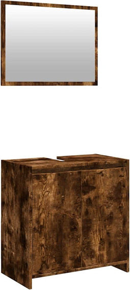 vidaXL - 2-delige - Badkamermeubelset - bewerkt - hout - gerookt - eikenkleurig