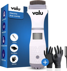 Valu Elektrische Vlooienkam - Luizenkam voor Honden en Katten - Inclusief Siliconen Handschoenen en Filters - Wit