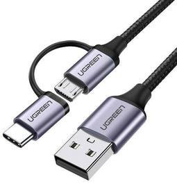 Ugreen US177 - Kabel - USB A naar Micro-USB + Type-C - Grijs Zwart