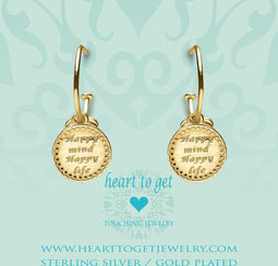 Heart to Get BO297COI19G - Oorringen - Goudkleurige Bohemian Coin Happy Mind - 925 Sterling Zilver