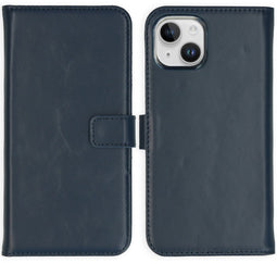 Selencia iPhone 15 - Echt Lederen Bookcase - 3 Pashouders - Blauw