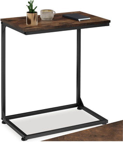 tectake® C-Vormige Bijzettafel - Industrieel - Stevig en stabiel - Donkerbruin