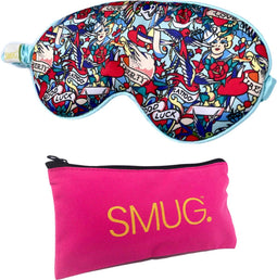 SMUG Slaapmasker met Opbergzakje - 100% Verduisterend - Verstelbaar Oogmasker in Satijn - Tattoo Print