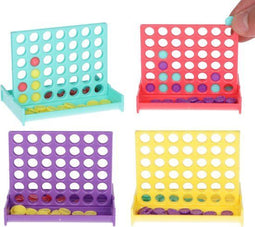Partizzle 24x Mini Vier op een rij Spellen - Gezelschapsspel - 4 Kleuren (lichtblauw geel rood paars) - (24 stuks)