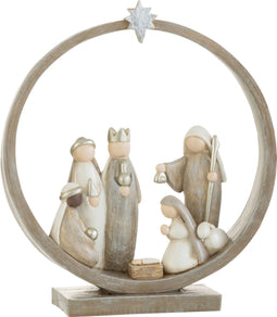 J-Line decoratie kerststal in cirkel - polyresine - beige