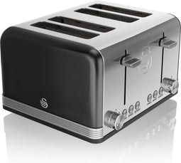 Swan Retro 4-Slot Broodrooster 19020 - Ontdooi- en opwarmfunctie - Zwart