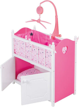 My Beautiful Dollsroom Houten Poppen-Ledikant met Muziek Roze/Wit