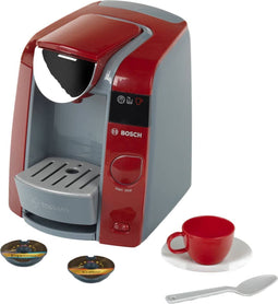 Klein Toys Bosch Tassimo koffiemachine - Koffiezetapparaat met geluidseffecten - 20x16x20 cm - Rood Grijs (2 koffiepads)