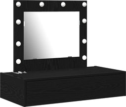 vidaXL - Wandgemonteerde - Make-up - Tafel - met - LED-verlichting - in - Zwart - Eiken